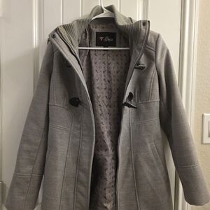 Guess Women's Light Gray Trench Coat with Toggle Details